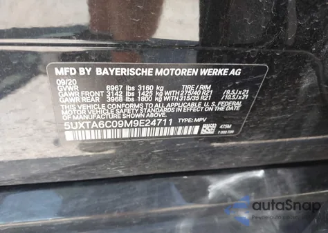 2021 BMW X5 Phev xDrive45E z USA, uszkodzony, nr VIN 5UXTA6C09M9E24711